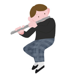 フルート吹く男性の手描きカラーイラスト