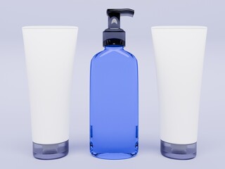 White Cosmetic Tubes and Blue Pump Bottle Packaging