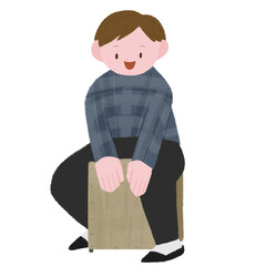 カホンを叩く男性の手描きカラーイラスト