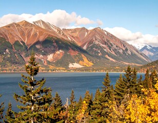 Autumn lake and mountains