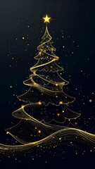 Abstract Christmas tree design with golden lines