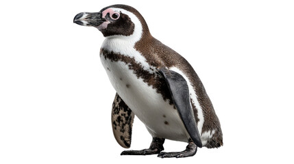 Fototapeta premium Penguin on the Lookout: A detailed capture of a Humboldt penguin, a master of its aquatic realm, captured in sharp focus and poised on a level surface.
