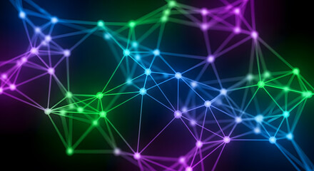 Dynamic glowing network connection with vibrant colors representing digital data flow