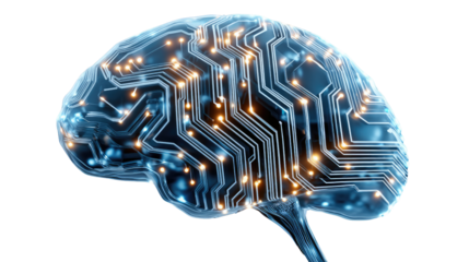 Digital Brain Concept: A stunning visualization of a brain interwoven with digital circuitry.