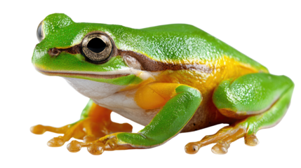 Green Tree Frog Portrait: A vibrant, emerald green tree frog with striking features sits in a natural pose, its skin glistening, ready to leap into a vibrant and captivating display of nature.