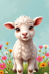 Playful Farm Lamb Closeup with Rustic Background