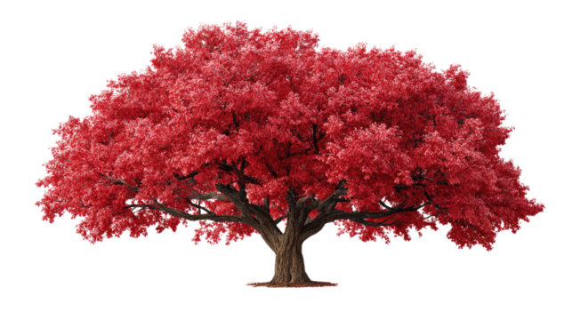 Vibrant Autumnal Tree: A solitary tree flaunts its vivid, crimson foliage, a vibrant display of nature's seasonal transformation.