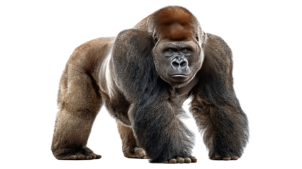 Majestic Gorilla: A striking portrait of a powerful gorilla, captured in a studio setting. The imposing primate exudes strength and intelligence, with its expressive eyes and massive build.