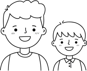 PrintCute, Hand Drawn, Cartoon, Father and Son, Happy, Smiling, Family, Love, Together, Two, People, Portrait, Isolated,