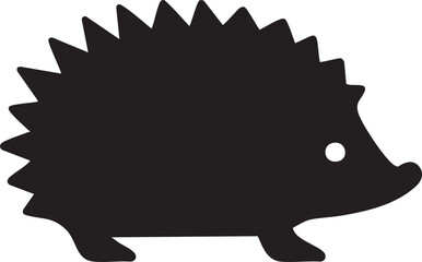Black silhouette of a hedgehog facing left isolated on white background
