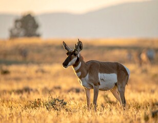 Pronghorn in golden prairie sunset