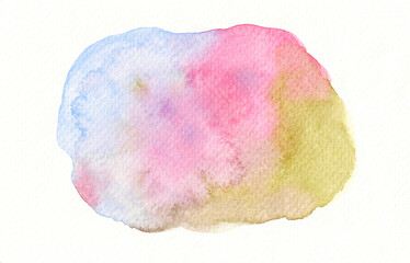 水彩・青とピンクと緑色の滲み