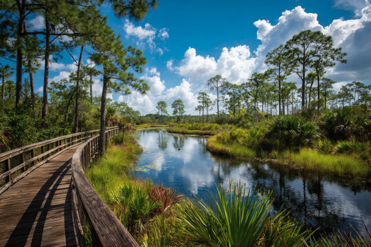 Explore the natural habitat through informative trails and walkways at this scenic wetland preserve, a top spot for nature enthusiasts.
