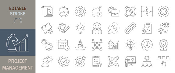 Project management icon set. Editable line icons. Vector illustration.