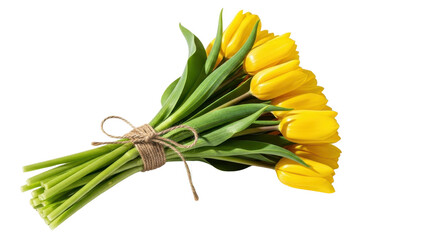 Bouquet of yellow tulips tied with twine isolated PNG with Transparent Background