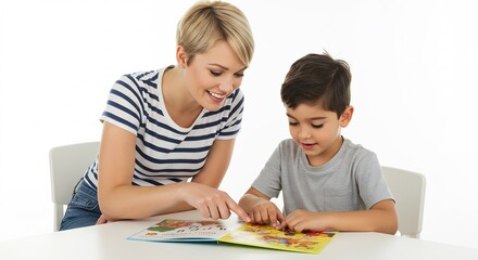 笑顔輝く親子 温かい光差し込む絵本時間 幸せな瞬間. AI Generated