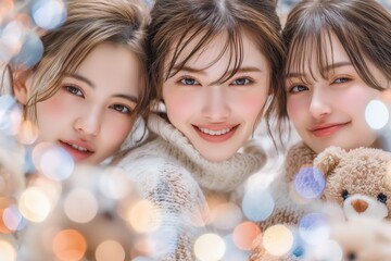 自宅で女子会する若い日本人女性達