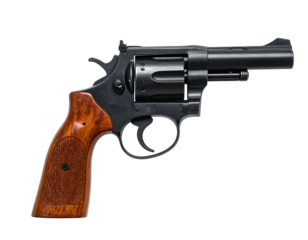 Black revolver with wooden grips (1)