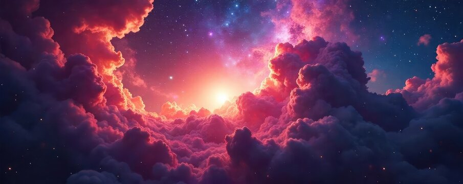 A vibrant nebula, swirling clouds of gas and dust illuminated by the intense light of distant stars, creating a breathtaking cosmic landscape , astrophotography, elliptical galaxy
