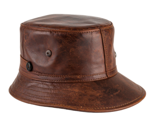 Brown leather bucket hat, slightly distressed