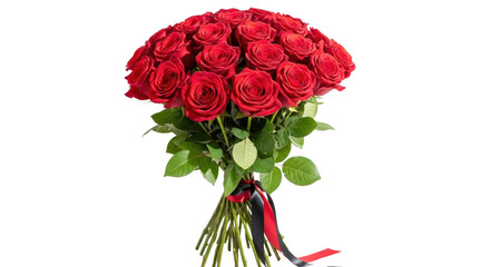Bouquet of red roses with ribbon isolated PNG with Transparent Background