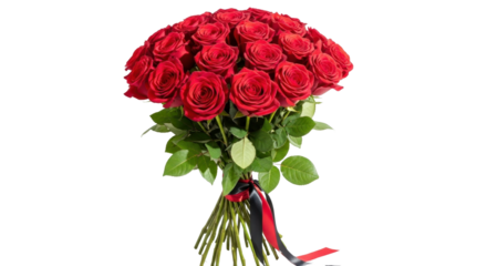 Bouquet of red roses with ribbon isolated PNG with Transparent Background