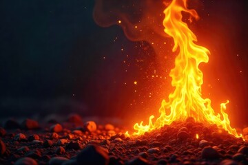 Triumphant flames engulfing a dark, shadowy background, signifying victory and power A fiery spectacle of burning embers and intense heat, representing ultimate success , power, yellow