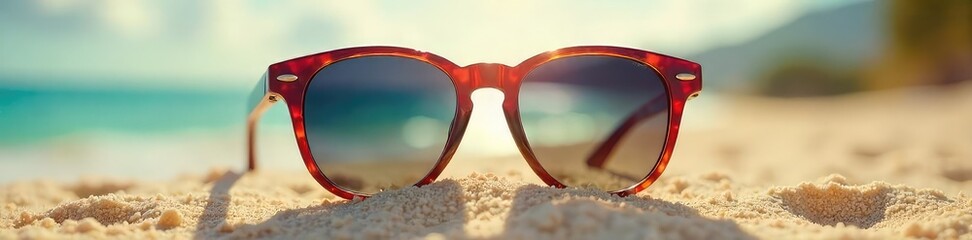 Two pairs of sunglasses playfully intertwined, symbolizing unity and shared experiences Perfect for concepts of friendship, connection, and summer fun , lifestyle, fun, accessories