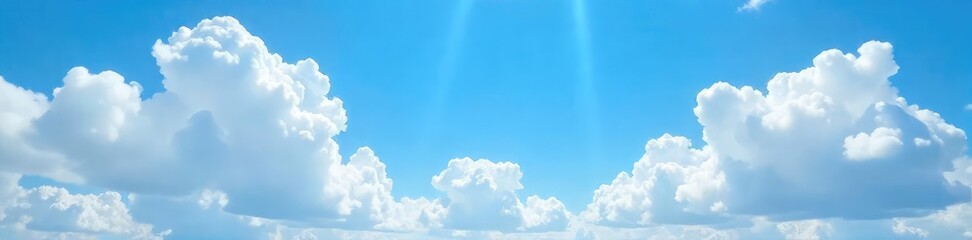 Vast expanse of fluffy white cumulus clouds against a brilliant blue summer sky, perfect for serene backgrounds  Ideal for travel, nature, and weather themes ,  overhead,  aerial view,  sunlight