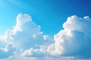 Vast expanse of fluffy white cumulus clouds drifting across a brilliant azure sky, bathed in soft sunlight Perfect for serenity, peace, and weather themes , airy, picturesque