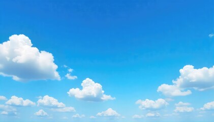 Vibrant blue sky on a perfect sunny day, fluffy white clouds drift lazily across the vast expanse Ideal for travel, weather, and nature projects Crisp, high-resolution image , background, bright