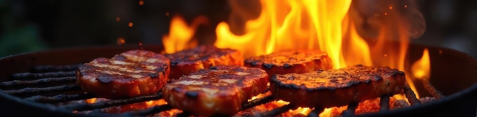 Vibrant flames leaping from a charcoal grill, intensely hot and ready for cooking Perfect for BBQ, summer, food, and culinary themes Ideal for websites, blogs, and cookbooks , bright, food