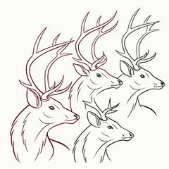 A stylized artistic illustration featuring a group of majestic deer heads with prominent antlers rendered in clean line art with a subtle color gradient