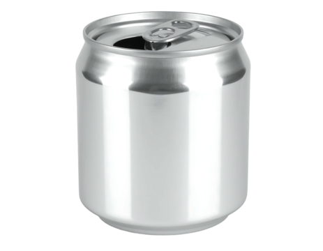 Empty, shiny, metallic beverage can with a pop-top lid