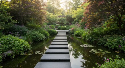 Water garden steps path