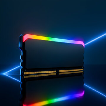 RGB DDR5 Memory Module &mdash; Desktop RAM Stick with LED Light Bar (3D Render)