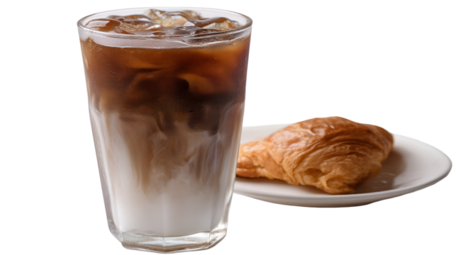 Classic croissant completes tasty milkshake breakfast isolated on white - Powered by Adobe