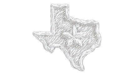 Stylized outline of the state of Texas with a central star illustration