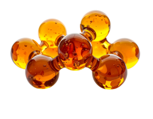 Cluster of amber, translucent spheres, interconnected