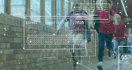 School classmates running into hallway driving overlays reflowing and updating data movement stats - Powered by Adobe