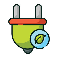Green electrical plug with leaf symbol