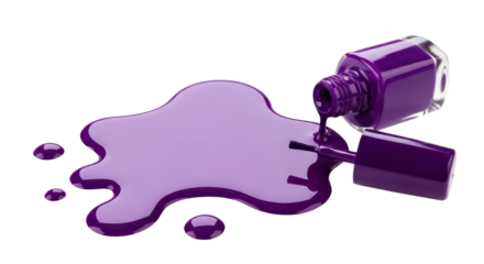 Spilled purple nail polish with bottle and brush isolated PNG with Transparent Background
