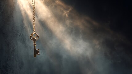 The Key to Opportunity: Vintage Key Illuminated by Golden Light Rays and Haze