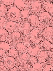 seamless pattern with blueberry fruit. hand drawn outline on holiday season vibes background. high resolution for design with a whimsical and enchanting pink theme