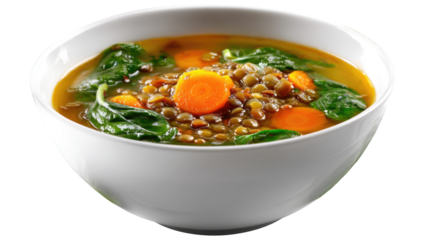 Hearty Lentil Soup: A vibrant bowl of nourishing lentil soup, brimming with fresh spinach and vibrant carrot slices. This culinary creation is a celebration of health and flavour