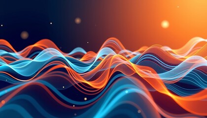Abstract Digital Landscape with Dynamic Waveforms and Radiant Lines