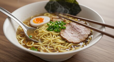 Delicious ramen noodles with pork and egg