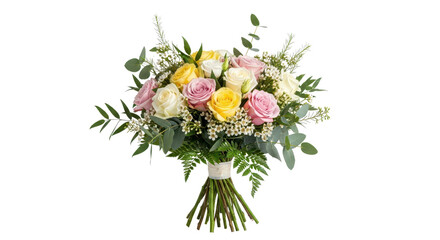 Bouquet of yellow, pink and white roses isolated PNG with Transparent Background
