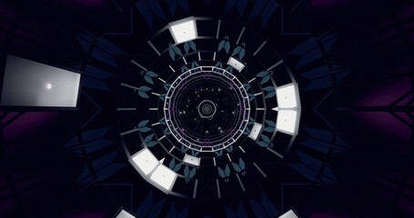 Spiral view of a futuristic digital tunnel with glowing lights