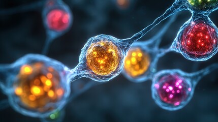 simulate the operation of the gene regulatory network within the cell, different gene nodes labeled with different colors, connections indicating regulatory relationships